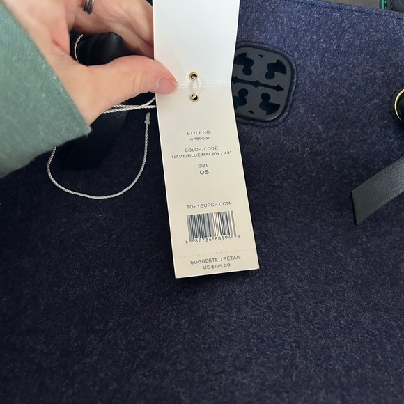 Tory Burch Navy and Teal Felt Colorblock Tote Bag - Picture 10 of 10